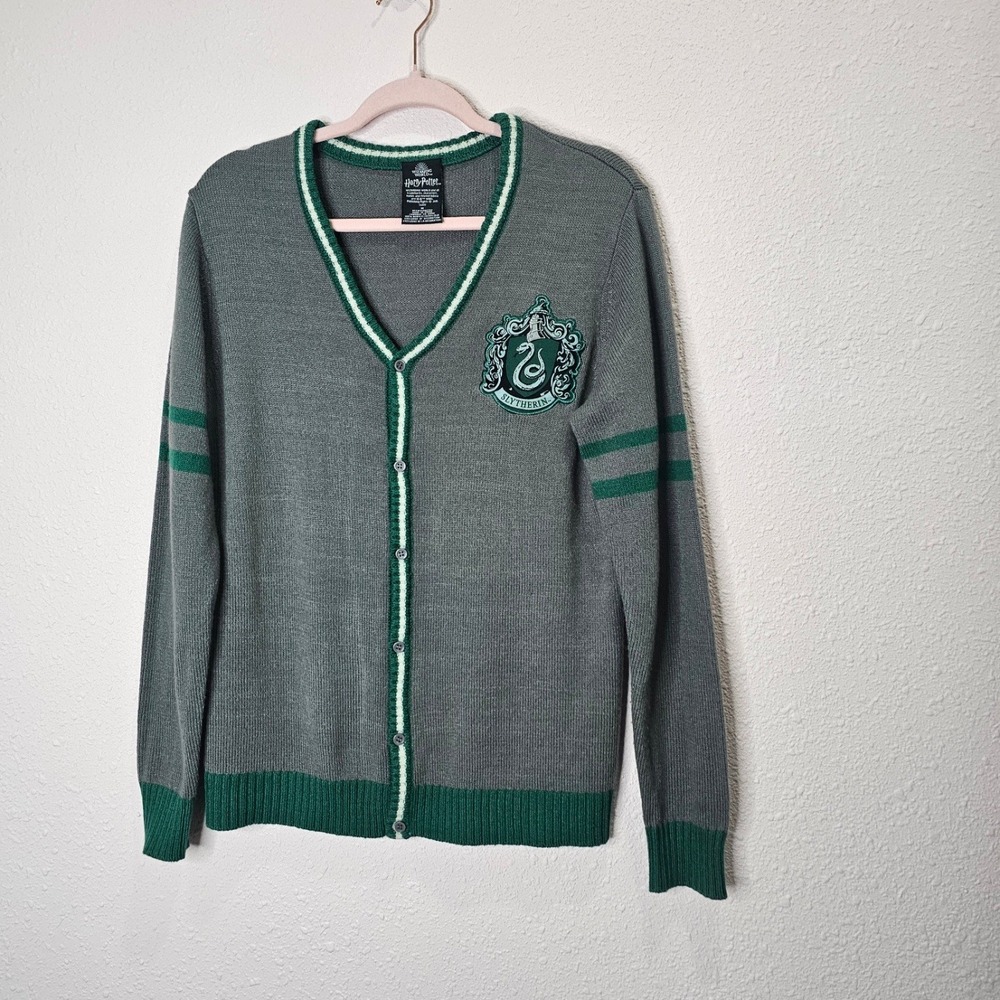 Harry Potter Slytherin Crest Cardigan Sweater Gray Green Unisex‎ Size M Cosplay